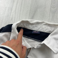 VINTAGE Y2K CELIO STRIPED LONG SLEEVE RUGBY POLO SHIRT NAVY / WHITE