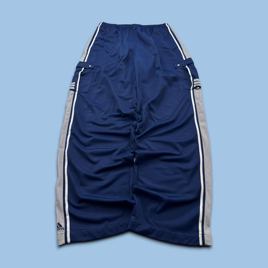 VINTAGE Y2K ADIDAS SIDE STRIPE CARGO BAGGY TRACKSUIT BOTTOMS NAVY