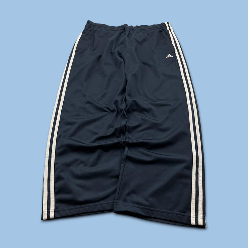 VINTAGE Y2K ADIDAS SIDE STRIPE WIDE LEG TRACKSUIT BOTTOMS NAVY