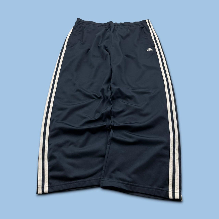 VINTAGE Y2K ADIDAS SIDE STRIPE WIDE LEG TRACKSUIT BOTTOMS NAVY