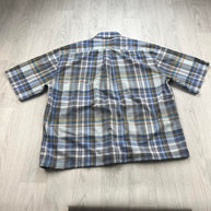 VINTAGE 00s BARBOUR CHECKERED CROPPED SHORT SLEEVE BUTTON UP SHIRT BLUE