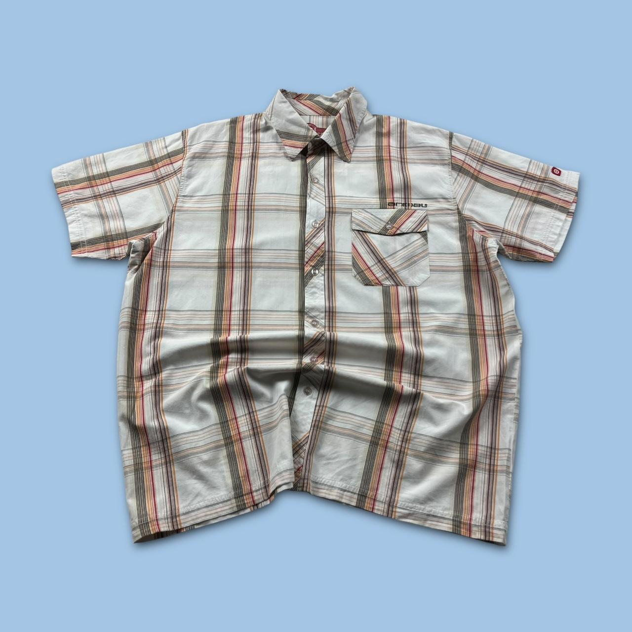 VINTAGE Y2K ANIMAL CHECKERED SHORT SLEEVE SHIRT CREAM MULTI