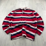 VINTAGE Y2K GAZMAN STRIPED LONG SLEEVE RUGBY POLO SHIRT RED