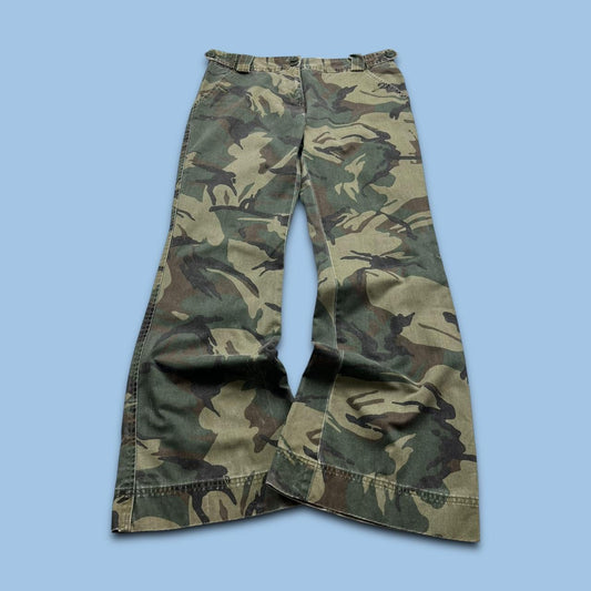 VINTAGE Y2K BAGGY FLARE CAMO CARGO TROUSERS