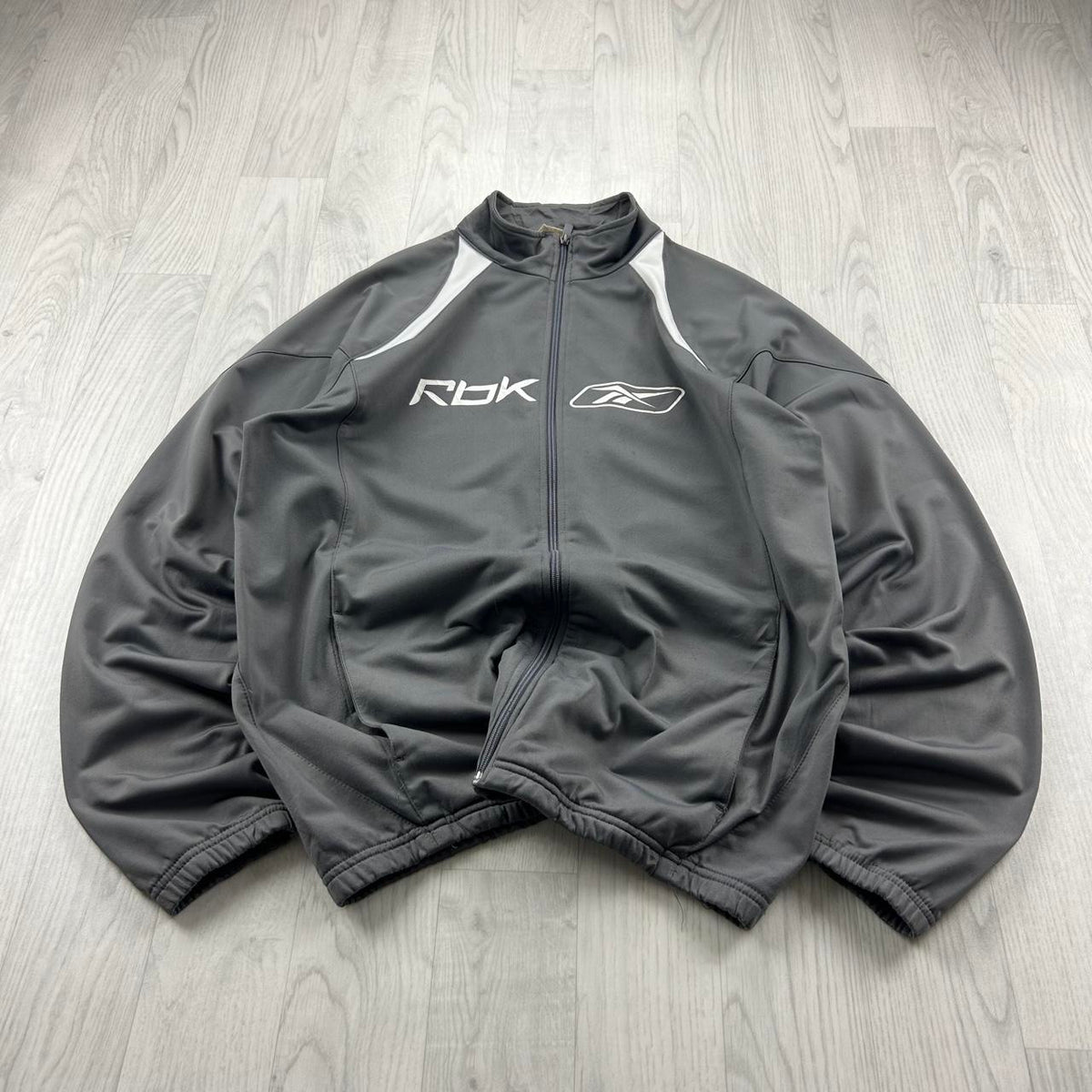VINTAGE Y2K REEBOK SPELL OUT ZIP UP TRACK JACKET GREY