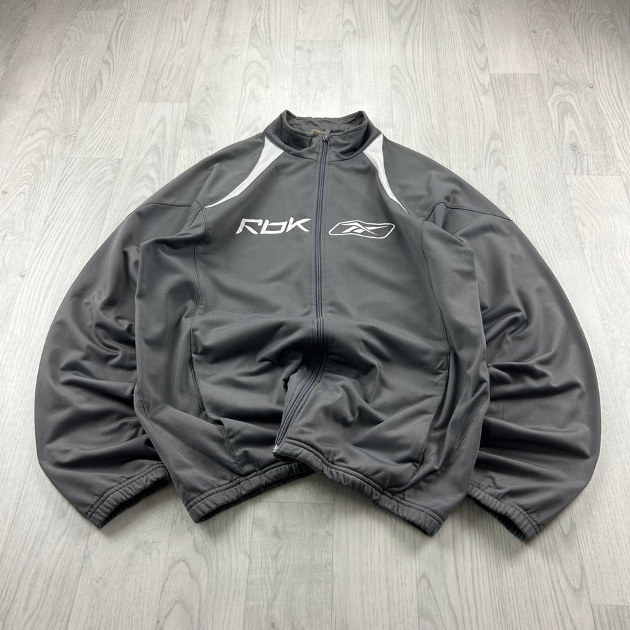 VINTAGE Y2K REEBOK SPELL OUT ZIP UP TRACK JACKET GREY
