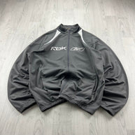VINTAGE Y2K REEBOK SPELL OUT ZIP UP TRACK JACKET GREY