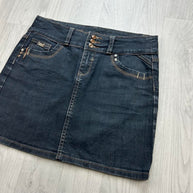 VINTAGE Y2K CACHE CACHE DENIM MINI-MIDI SKIRT BLUE