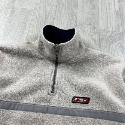 VINTAGE Y2K TEDDY SMITH QUARTER ZIP FLEECE SWEATSHIRT CREAM