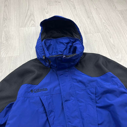 VINTAGE 00s COLUMBIA TECHNICAL HOODED UTILITY SKI JACKET BLUE BLACK