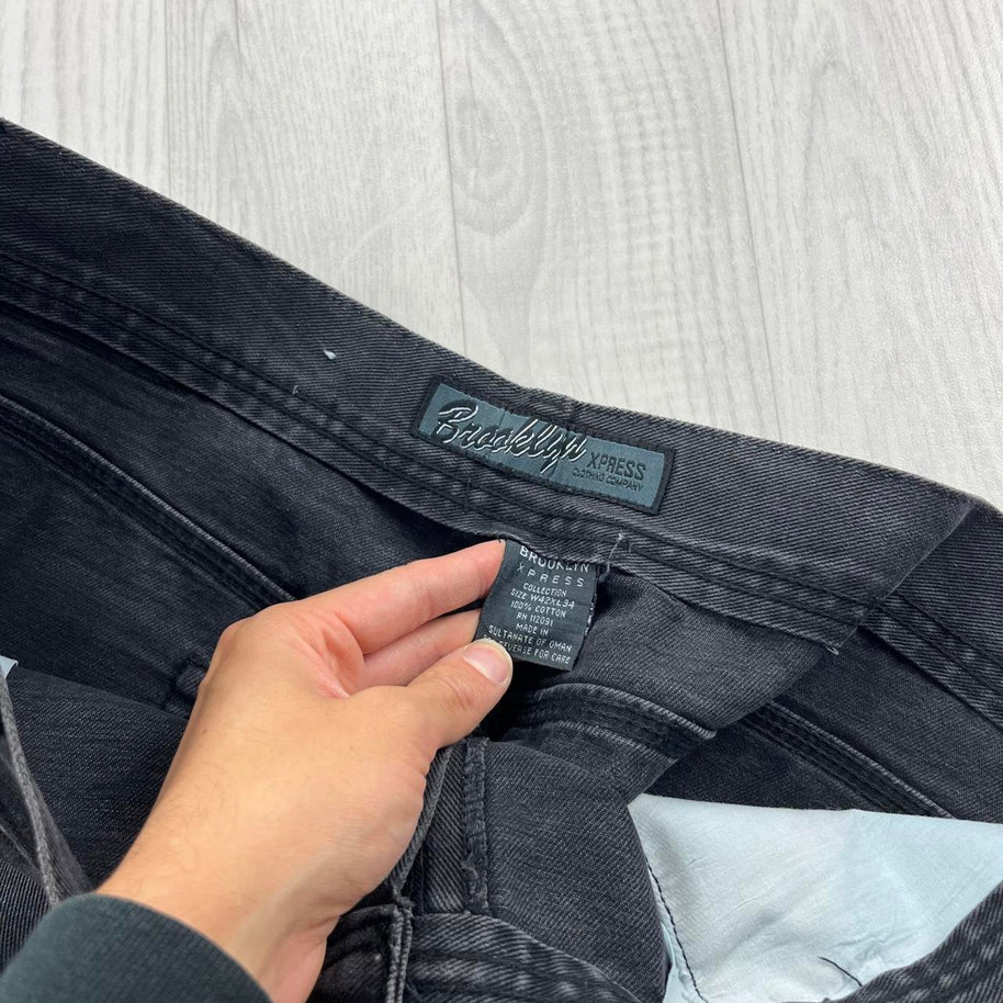VINTAGE Y2K BROOKLYN XPRESS WIDE LEG CARGO JEANS BLACK