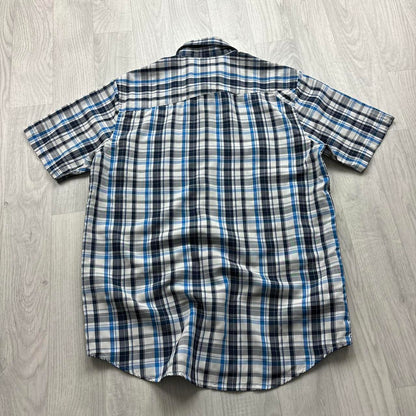 VINTAGE Y2K QUIKSILVER CHECKERED SHORT SLEEVE SHIRT BLUE