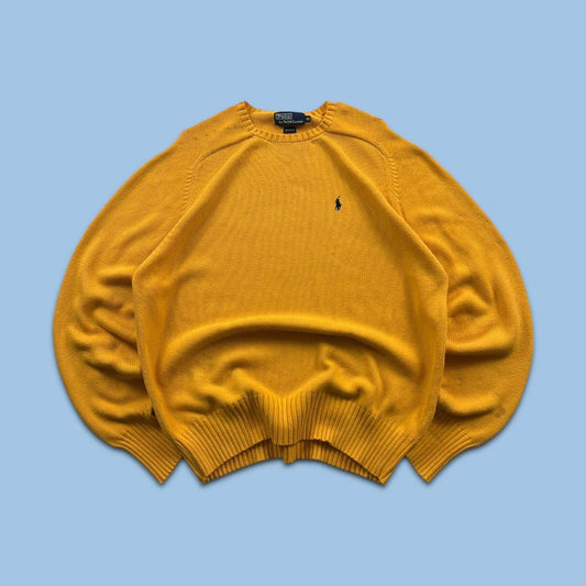 VINTAGE Y2K POLO RALPH LAUREN CHUNKY KNITTED JUMPER YELLOW