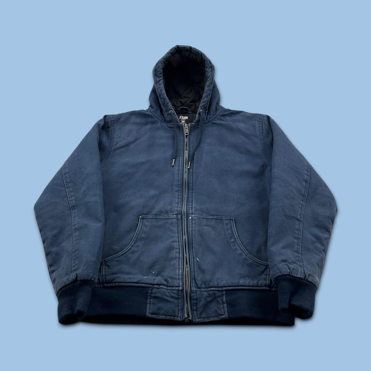 VINTAGE Y2K FISHBONE HOODED WORKWEAR BOMBER JACKET NAVY
