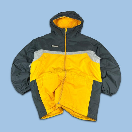 VINTAGE 00s COLUMBIA PADDED UTILITY JACKET YELLOW GREY
