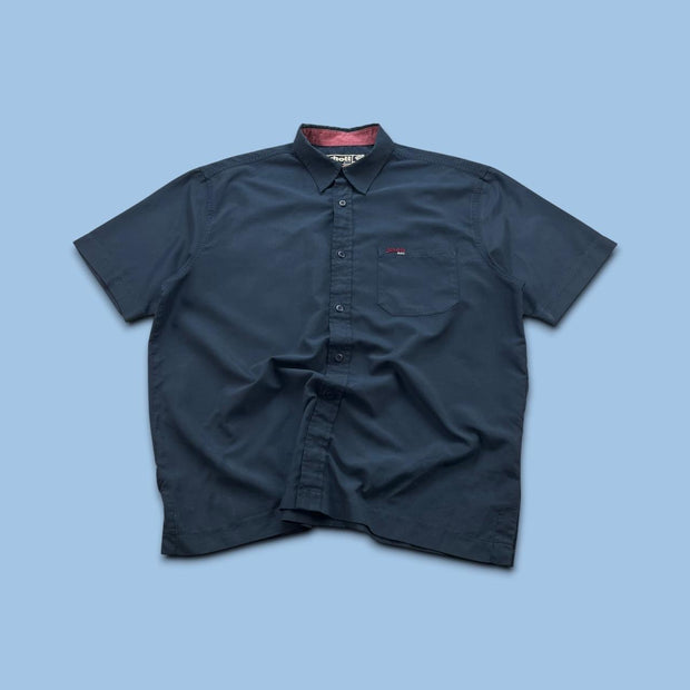 VINTAGE 00s SCHOTT PLAIN UTILITY SHORT SLEEVE BUTTON UP SHIRT NAVY