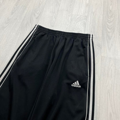 VINTAGE Y2K ADIDAS SIDE STRIPE BAGGY WIDE LEG TRACKSUIT BOTTOMS BLACK WHITE (M)