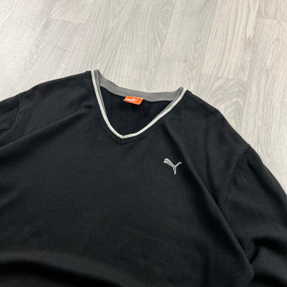 VINTAGE Y2K PUMA V NECK KNITTED JUMPER BLACK