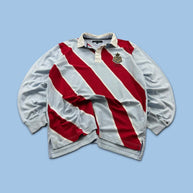 VINTAGE Y2K TOMMY HILFIGER STRIPED LONG SLEEVE RUGBY POLO SHIRT SKY BLUE / RED