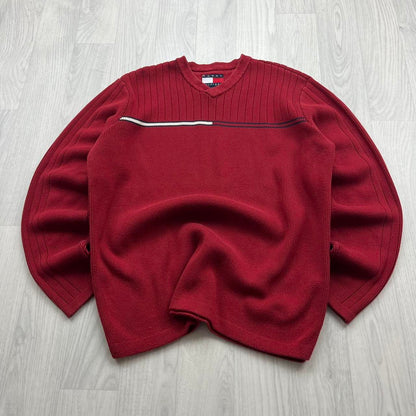 VINTAGE Y2K TOMMY HILFIGER RIBBED KNITTED JUMPER RED