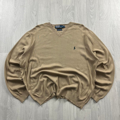 VINTAGE Y2K POLO RALPH LAUREN KNITTED JUMPER BEIGE