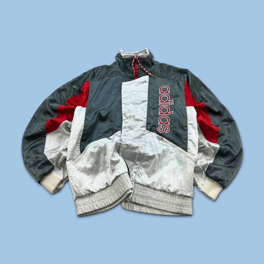 VINTAGE 90s ADIDAS HALF ZIP WINDBREAKER JACKET GREY / SILVER