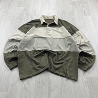 VINTAGE Y2K LACOSTE STRIPED LONG SLEEVE RUGBY POLO SHIRT KHAKI