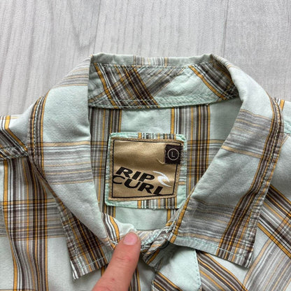 VINTAGE Y2K RIP CURL PLAID SHORT SLEEVE SHIRT GREY