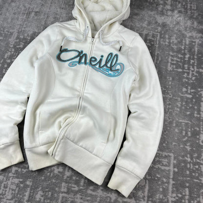 VINTAGE Y2K O’NEILL FLEECE LINED ZIP HOODIE WHITE