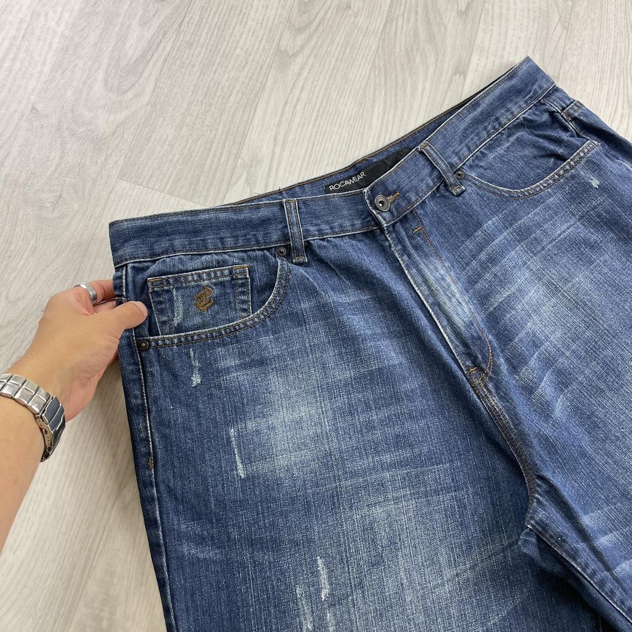 VINTAGE ROCAWEAR BAGGY LOOSE HIP HOP JORTS NAVY BLUE (38w)