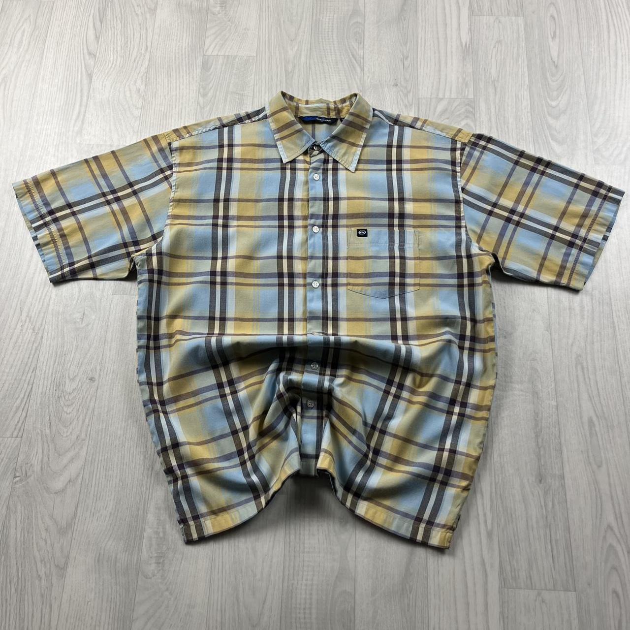 VINTAGE Y2K QUIKSILVER CHECKERED SHORT SLEEVE SHIRT BLUE YELLOW