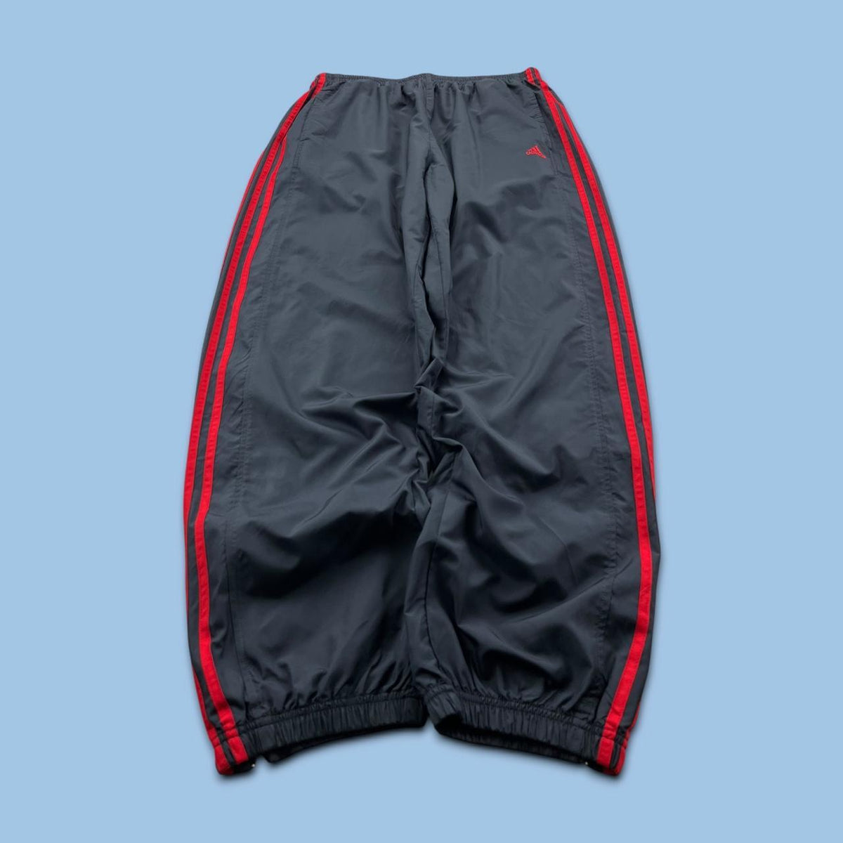 VINTAGE Y2K ADIDAS SIDE STRIPE BAGGY TRACKSUIT BOTTOMS NAVY RED