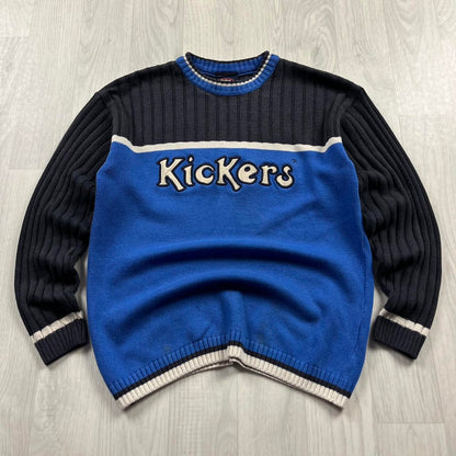 VINTAGE Y2K KICKERS CHUNKY RIBBED KNITTED JUMPER BLUE