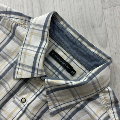 VINTAGE Y2K TEDDY SMITH PLAID SHORT SLEEVE SHIRT WHITE / NAVY