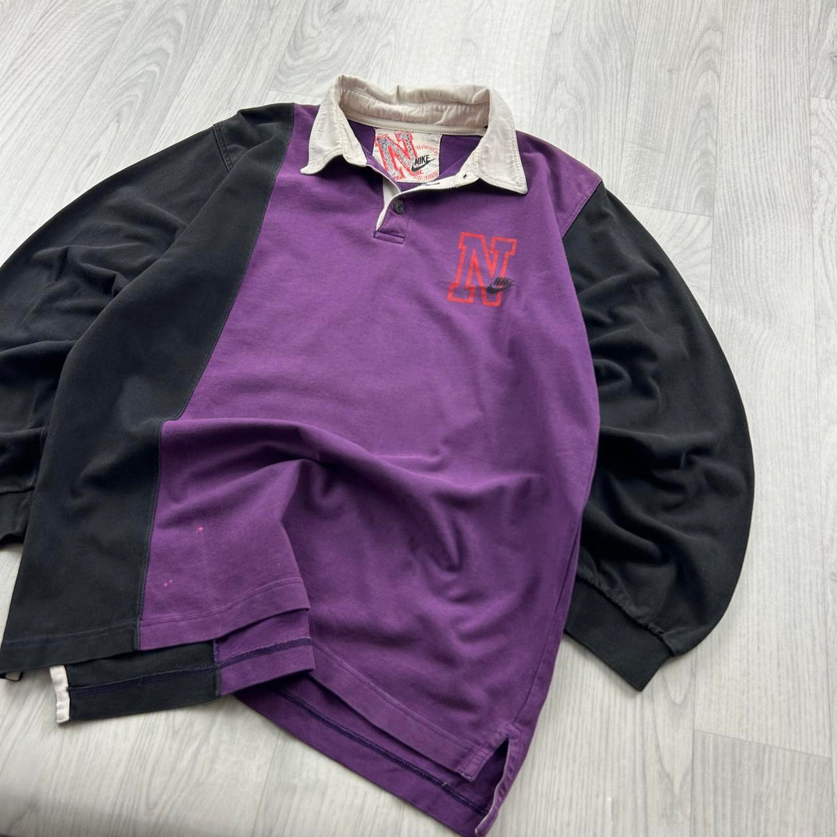 VINTAGE Y2K NIKE LONG SLEEVE RUGBY POLO SHIRT PURPLE / BLACK