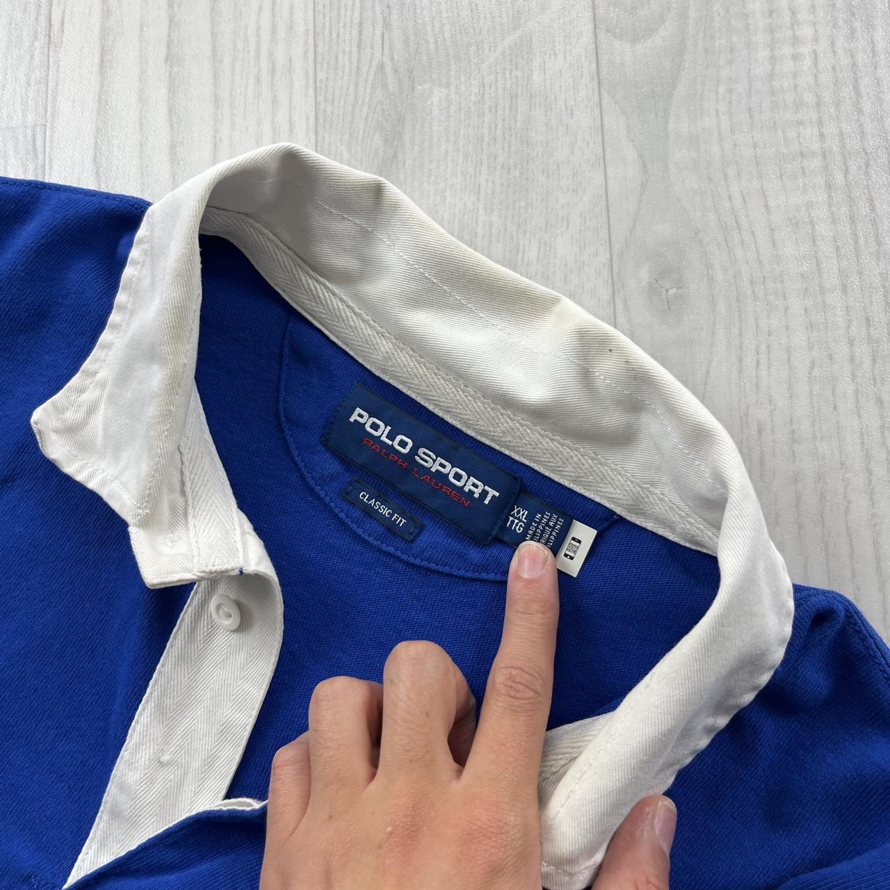 VINTAGE Y2K POLO SPORT STRIPED LONG SLEEVE RUGBY POLO SHIRT BLUE