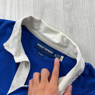 VINTAGE Y2K POLO SPORT STRIPED LONG SLEEVE RUGBY POLO SHIRT BLUE