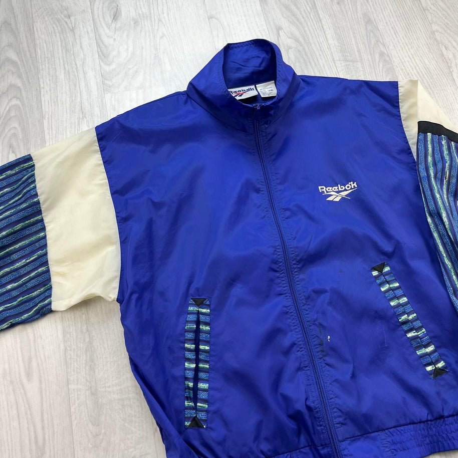 VINTAGE 90s REEBOK FUNKY WINDBREAKER JACKET NAVY / PURPLE