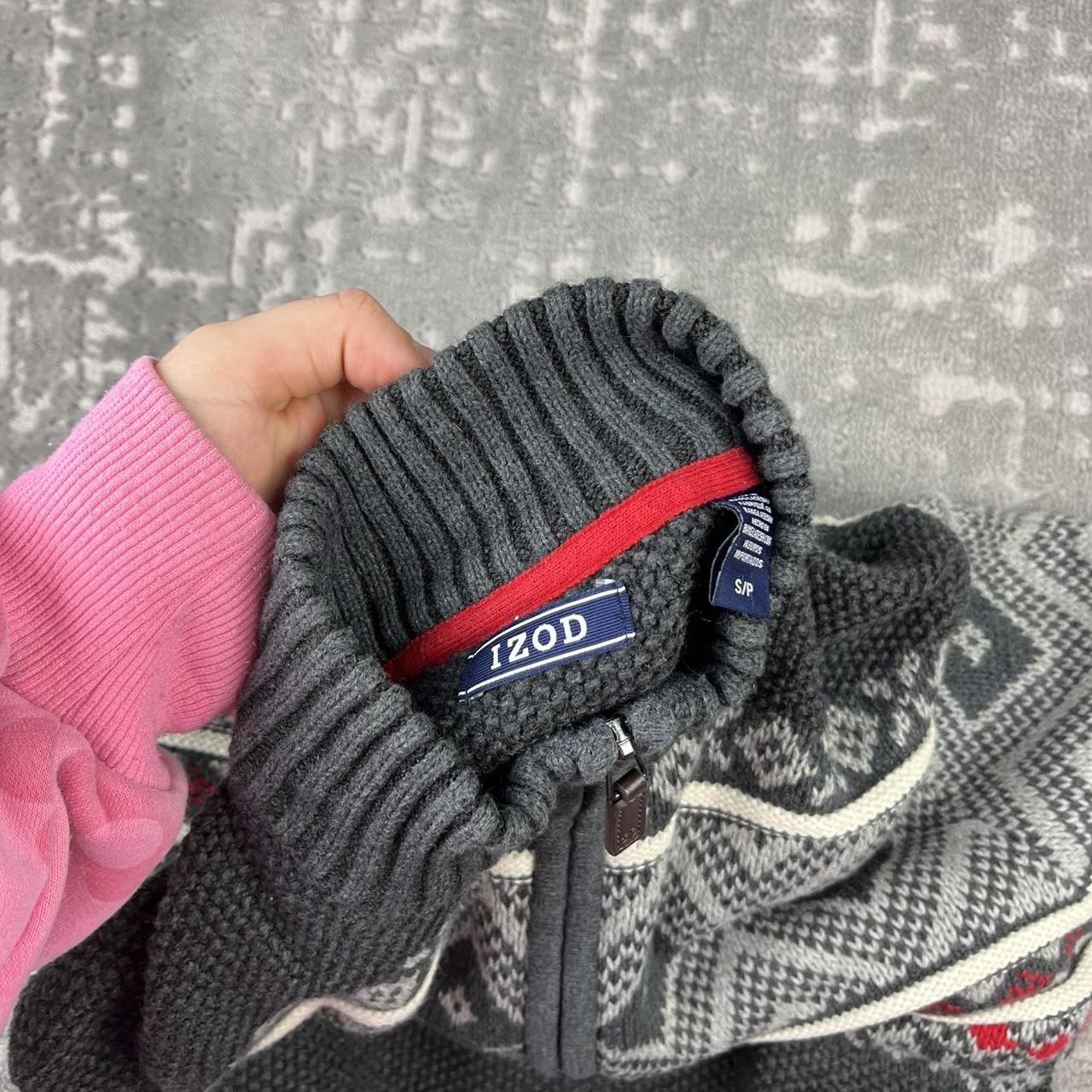 VINTAGE Y2K IZOD FESTIVE CHUNKY QUARTER ZIP KNITTED JUMPER GREY