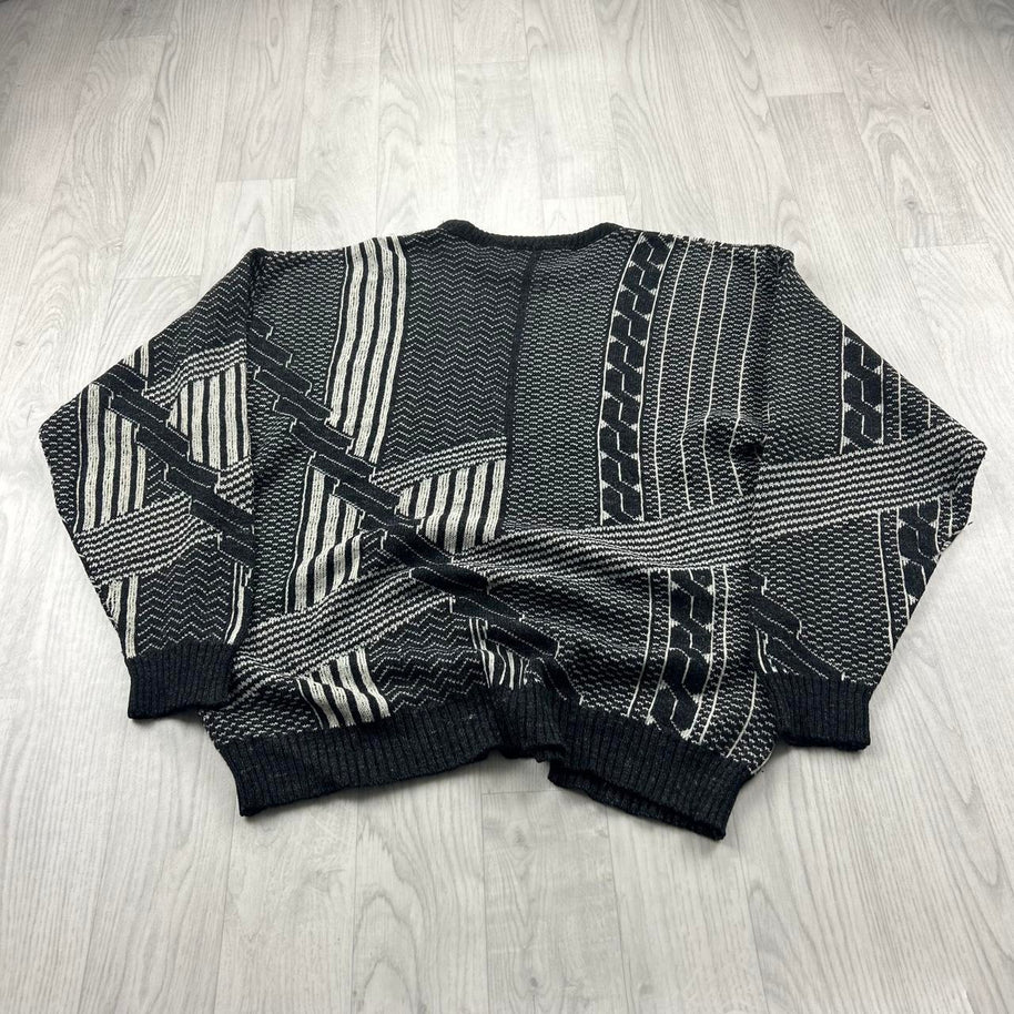 VINTAGE 90s NICO PATTERN KNITTED JUMPER GREY / CREAM