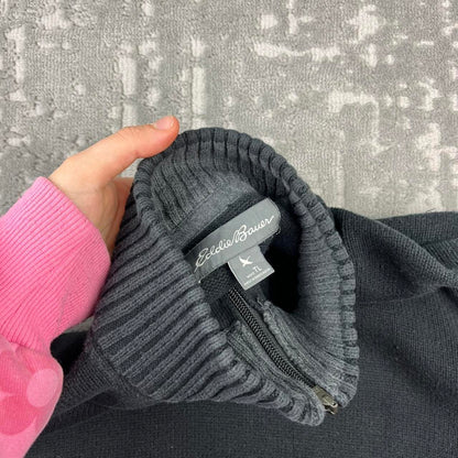 VINTAGE Y2K EDDIE BAUER CHUNKY QUARTER ZIP KNITTED JUMPER BLACK