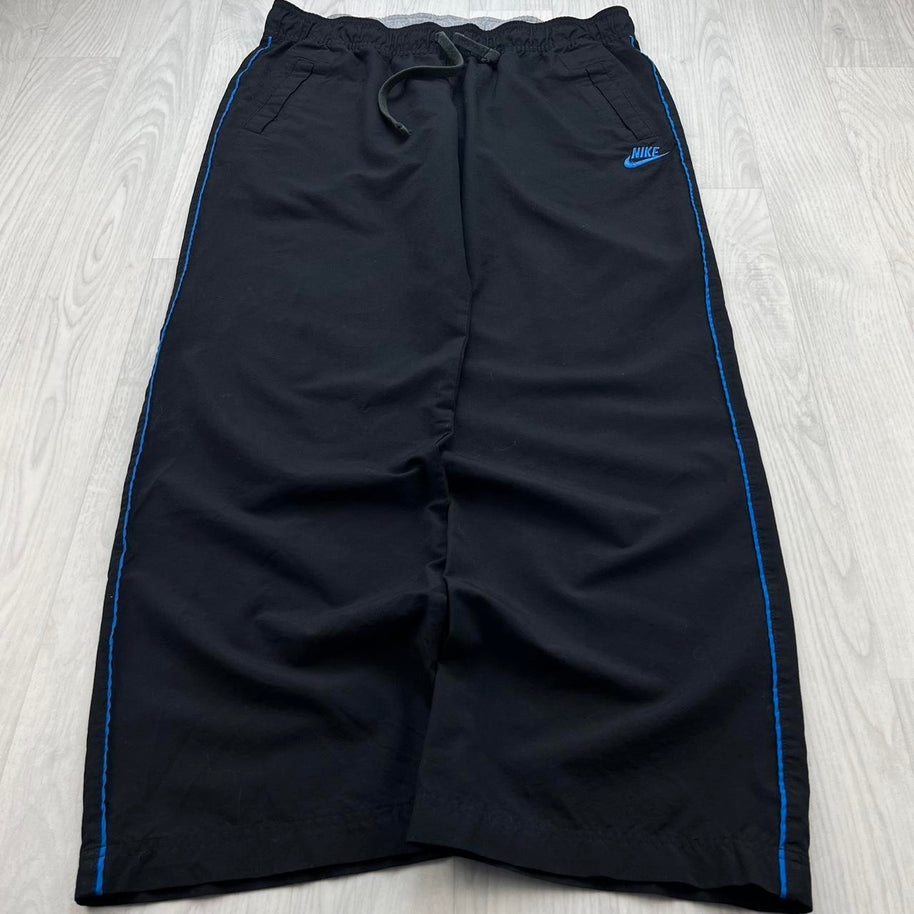 VINTAGE Y2K NIKE WIDE LEG PIN STRIPE TRACKSUIT BOTTOMS BLACK