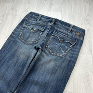 VINTAGE Y2K SILVER LOW RISE BOOTCUT FLARED JEANS NAVY BLUE