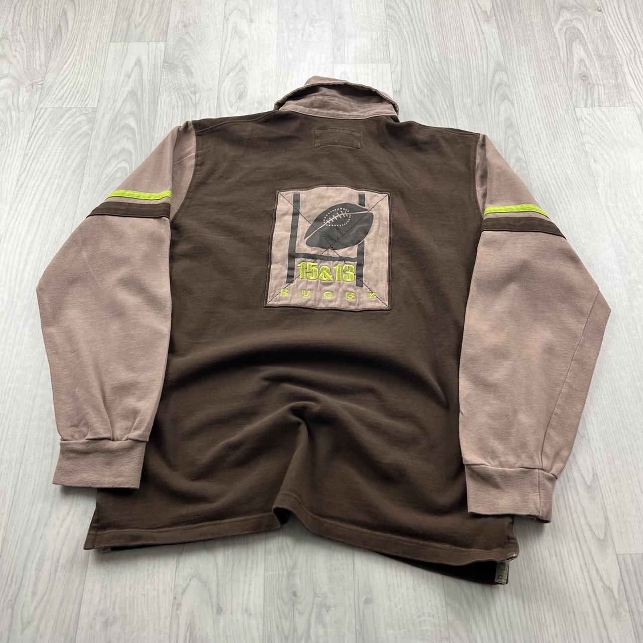 VINTAGE Y2K STRIPED LONG SLEEVE RUGBY POLO SHIRT BROWN