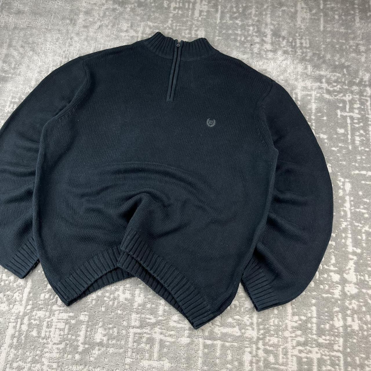 VINTAGE Y2K CHAPS HEAVYWEIGHT QUARTER ZIP KNITTED JUMPER BLACK