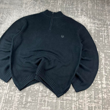 VINTAGE Y2K CHAPS HEAVYWEIGHT QUARTER ZIP KNITTED JUMPER BLACK