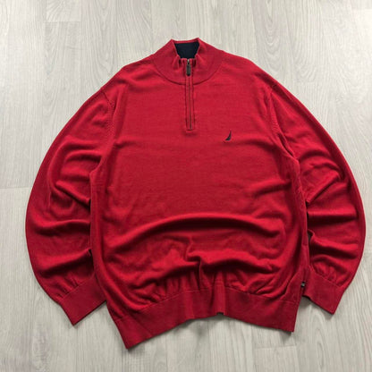 VINTAGE Y2K NAUTICA QUARTER ZIP KNITTED JUMPER RED