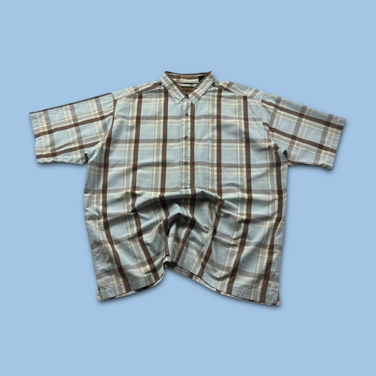 VINTAGE Y2K TIMBERLAND CHECKERED SHORT SLEEVE SHIRT LIGHT BLUE