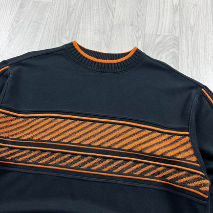VINTAGE Y2K CARLO COLLUCI STRIPED KNITTED JUMPER BLACK ORANGE