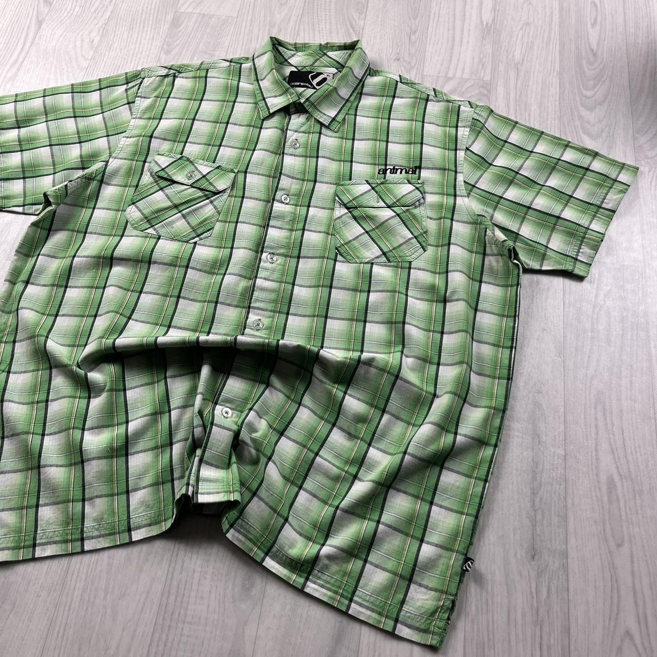 VINTAGE Y2K ANIMAL CHECKERED SHORT SLEEVE SHIRT GREEN